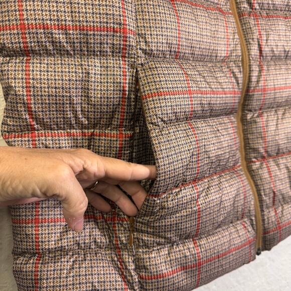 EDDIE BAUER Vest Jacket XL Goose Down Plaid Full Zip Mock Collar Quilted Puffer - Picture 9 of 14